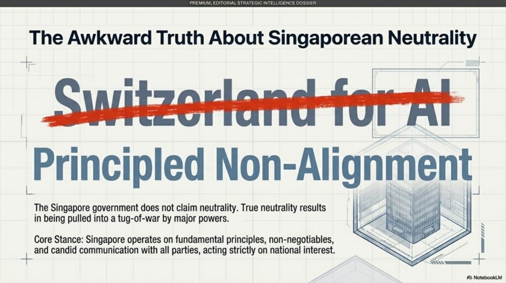 Type lockup with “Switzerland for AI” crossed out in red and “Principled Non-Alignment” underneath