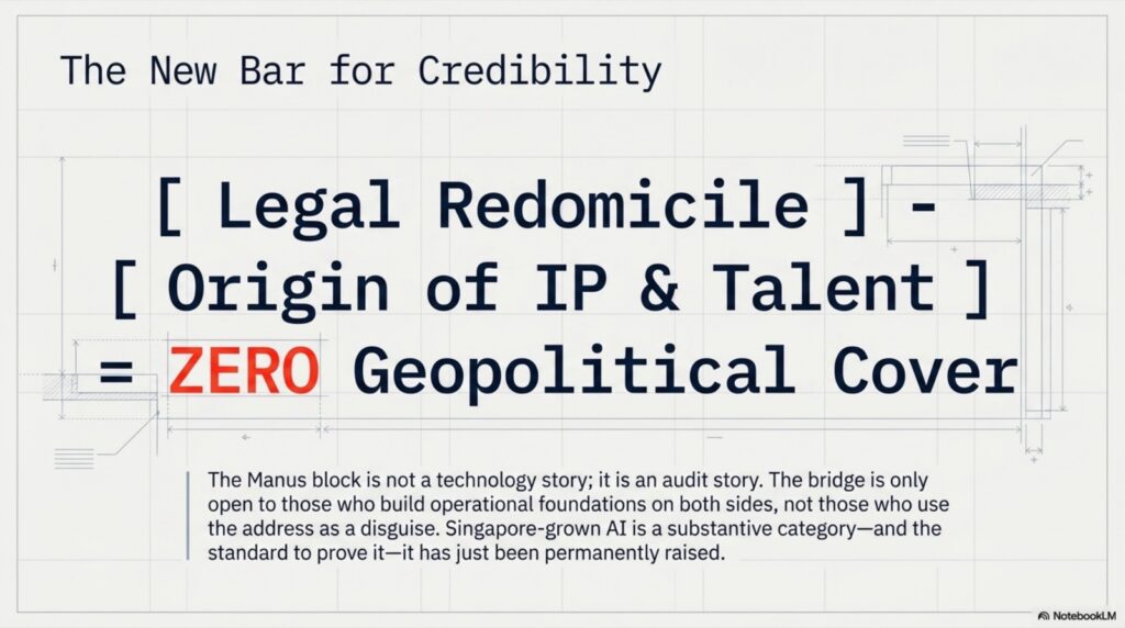 Editorial typography: [Legal Redomicile] minus [Origin of IP and Talent] equals zero geopolitical cover